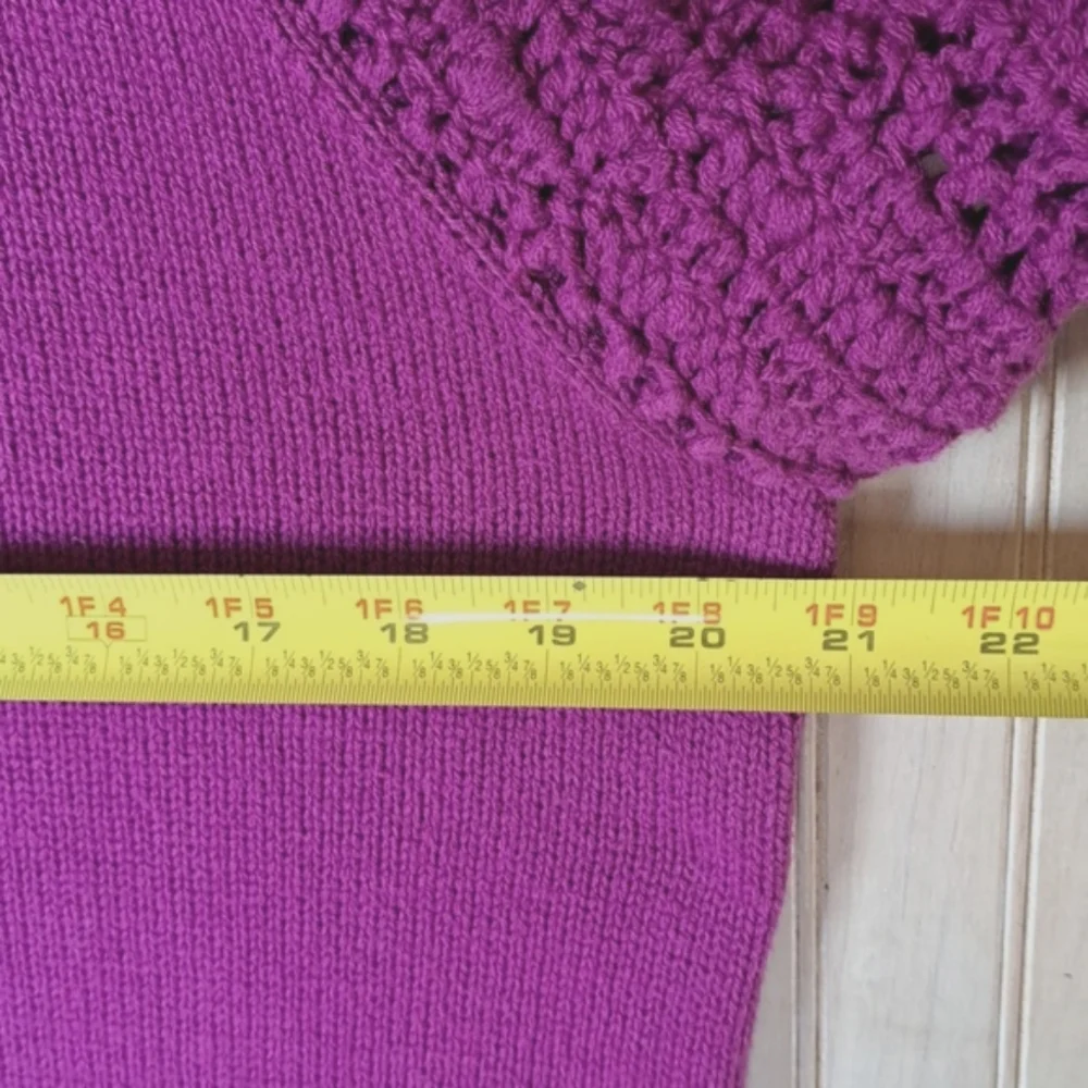 Fate Handknit Puff Crochet Sleeve Knit Sweater Cotton Blend Boho Soft Purple - Picture 9 of 10